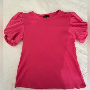 State Ribbed Pink Puff Sleeve Top